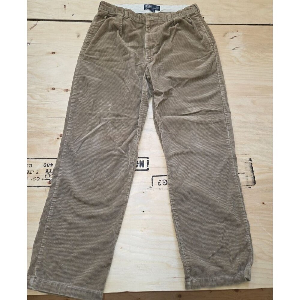 Polo Ralph Lauren Corduroy Pants Men's 36x32 Andrew Pleated Tan Chino Vintage